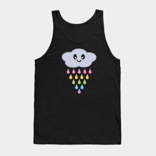 Kawaii Cute Raining Rainbow Rain Cloud in Black Tank Top